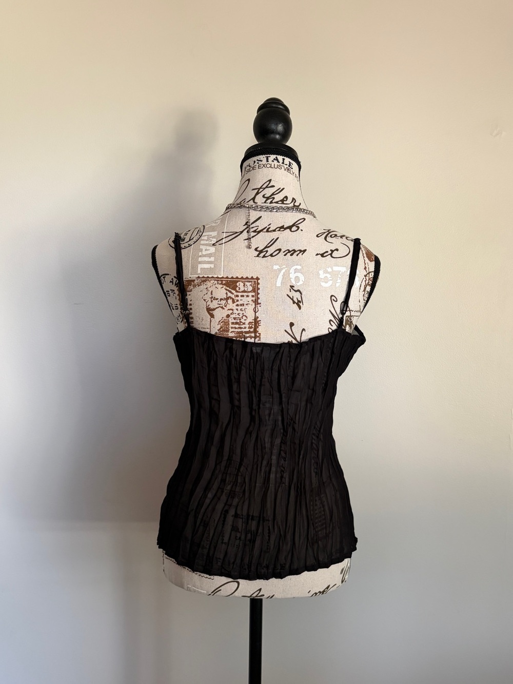 Y2K Black Sheer Beaded Micro Pleated Cami Fairy Grunge Whimsigoth - Picture 3 of 9